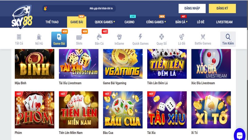 Kho game bài Sky88 quy tụ những trò chơi đỉnh cao 